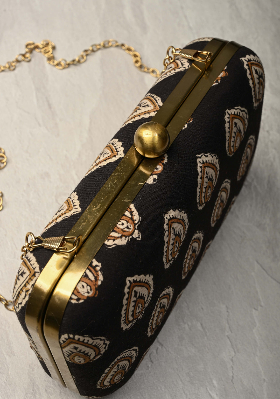 Clutch : Black Hand block Print 2 in 1 Clutch