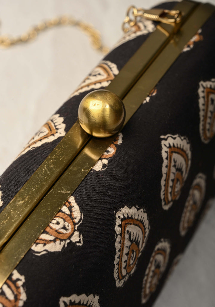 Clutch : Black Hand block Print 2 in 1 Clutch