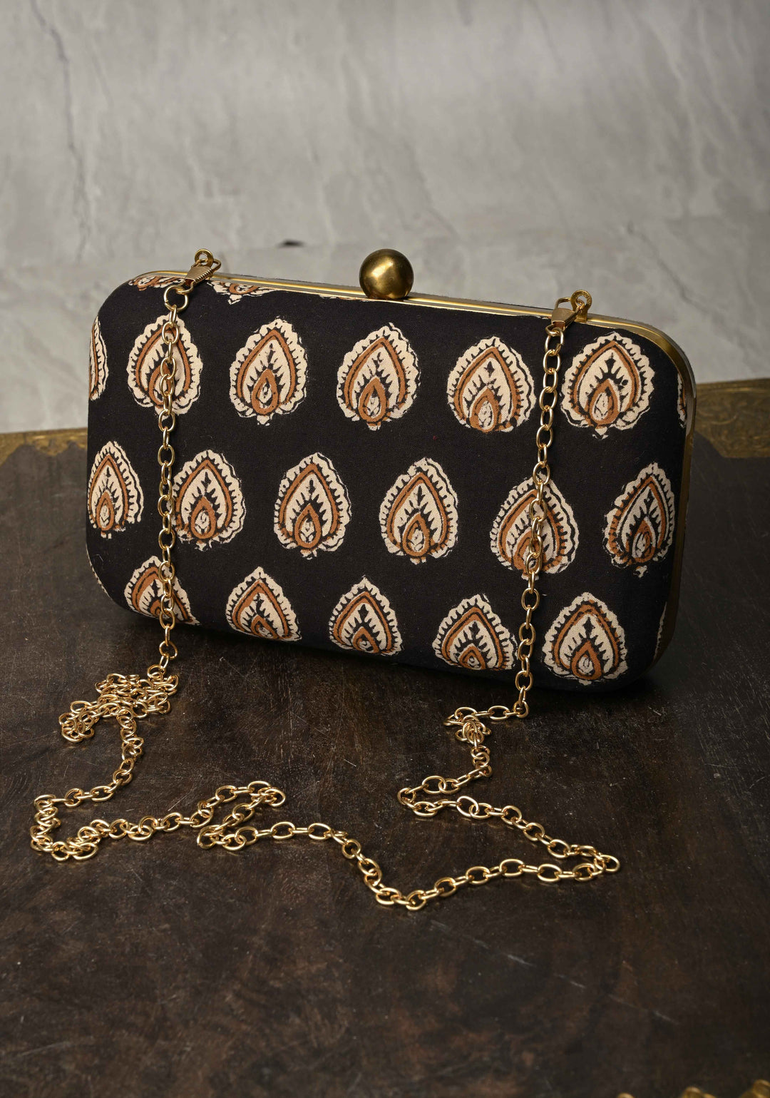 Clutch : Black Hand block Print 2 in 1 Clutch