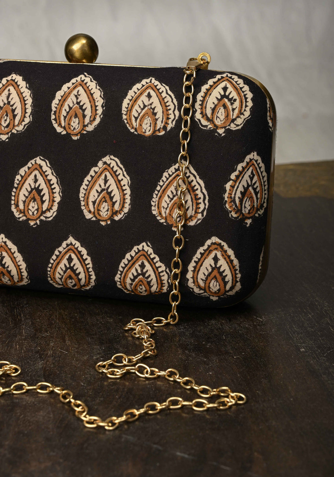 Clutch : Black Hand block Print 2 in 1 Clutch