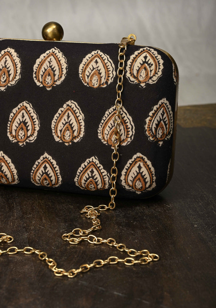 Clutch : Black Hand block Print 2 in 1 Clutch