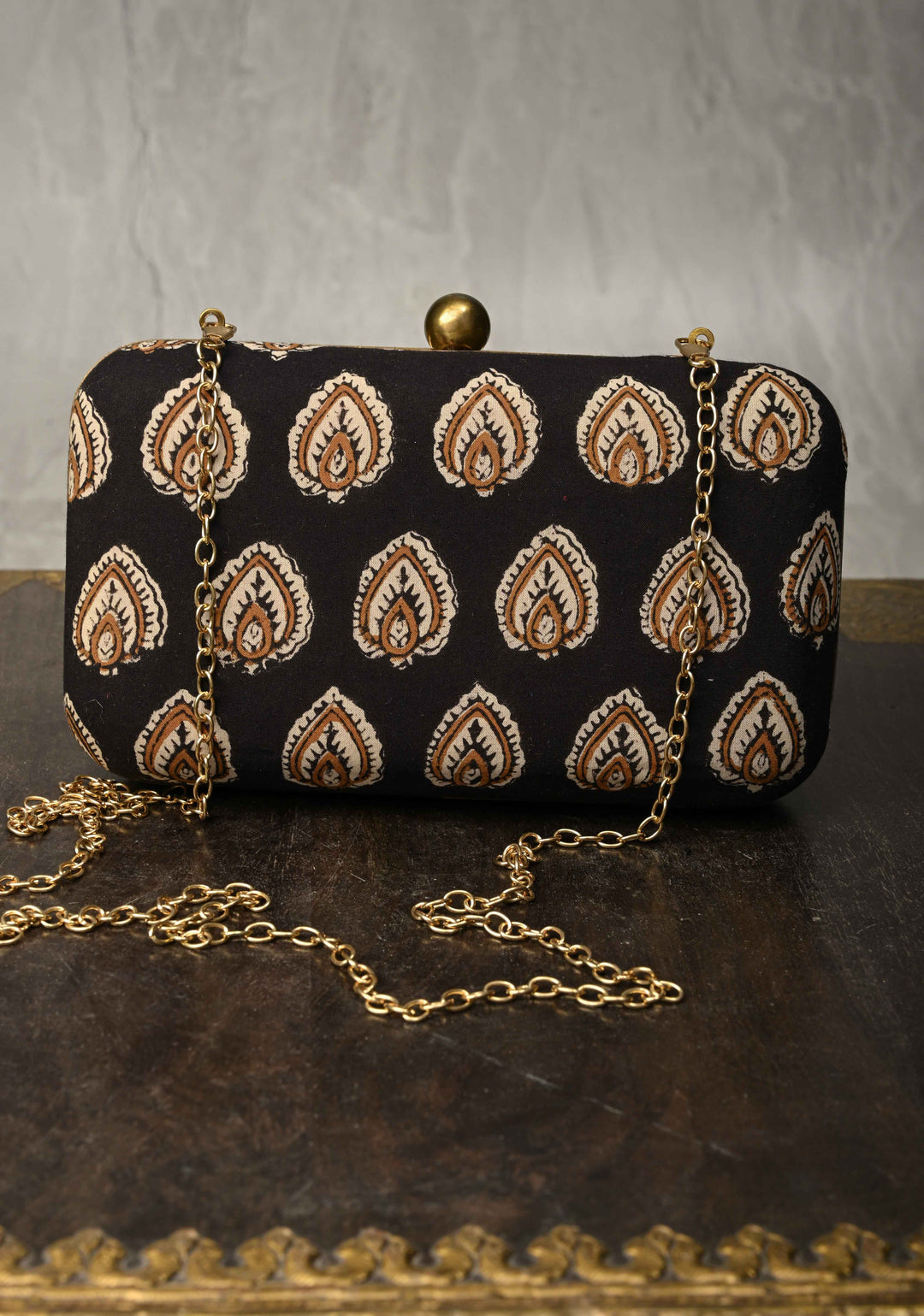 Clutch : Black Hand block Print 2 in 1 Clutch