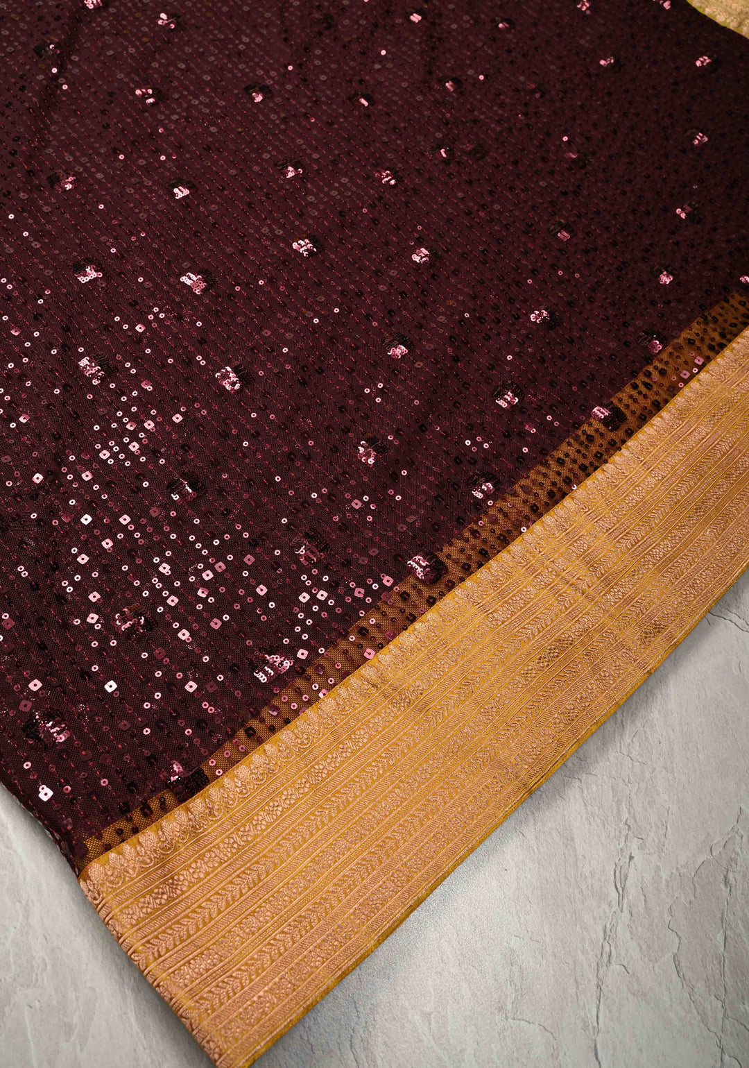 Kanchana tone on tone Sequin on Net Fusion Saree with Two Side Banarasi Pure Silk Border