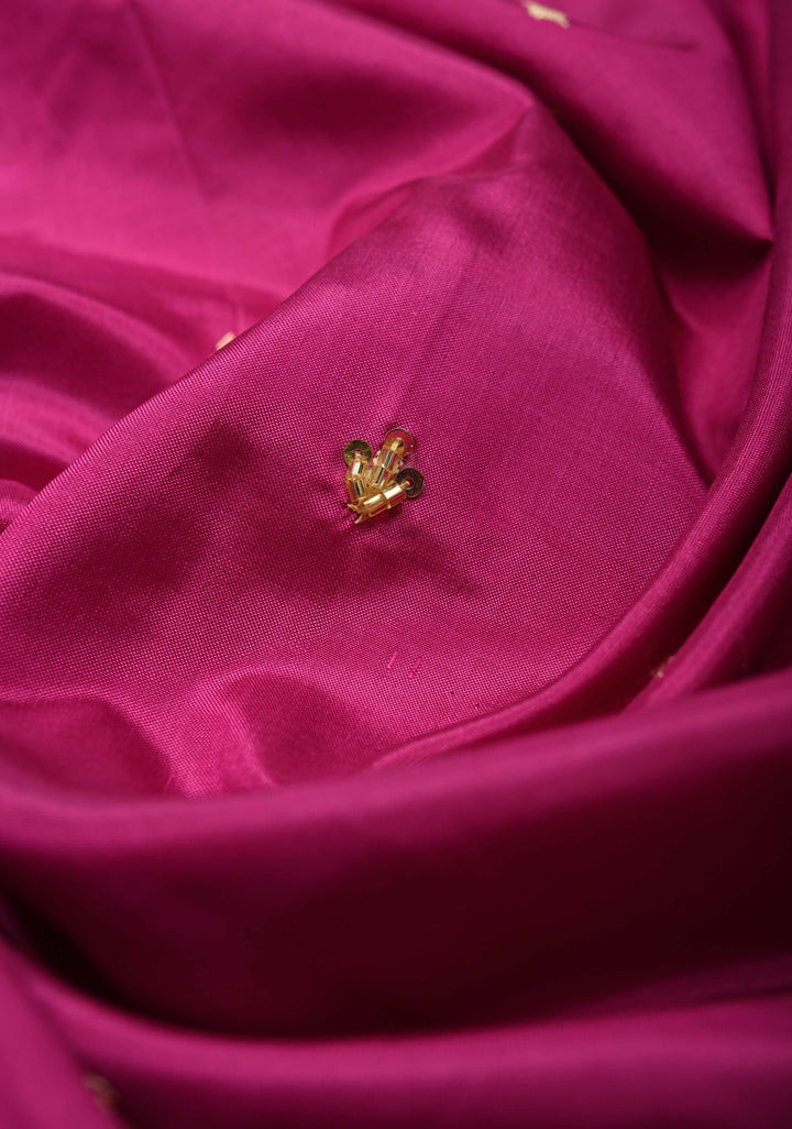 Orchid Berry Sequins, Cutdana, Moti work on Katan Silk Saree with Resham Buttis | SILK MARK CERTIFIED