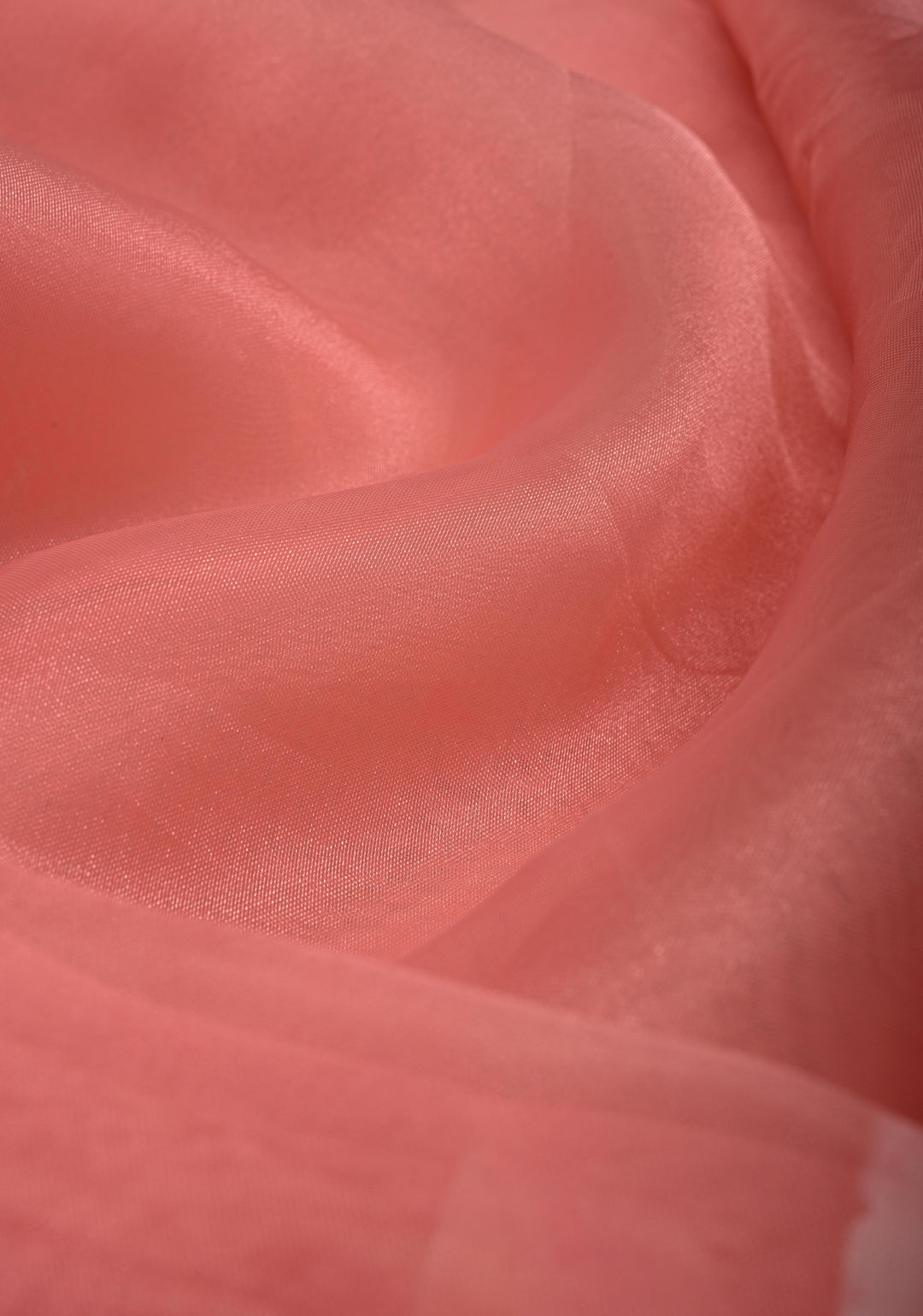 Peach Pink Organza Saree with Flowers Hand painted, No Blouse Piece | SHOBITAM
