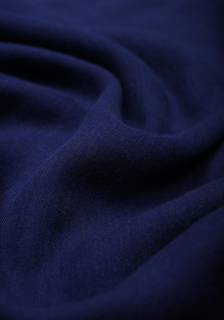 Navy Blue Mulmul Cotton Saree with tassels No Blouse piece