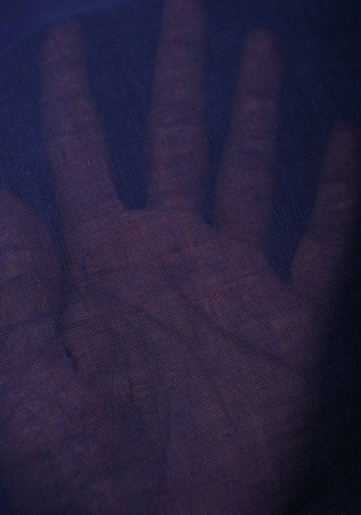 Navy Blue Mulmul Cotton Saree with tassels No Blouse piece