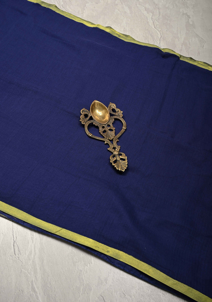 Navy Blue Mulmul Cotton Saree with tassels No Blouse piece