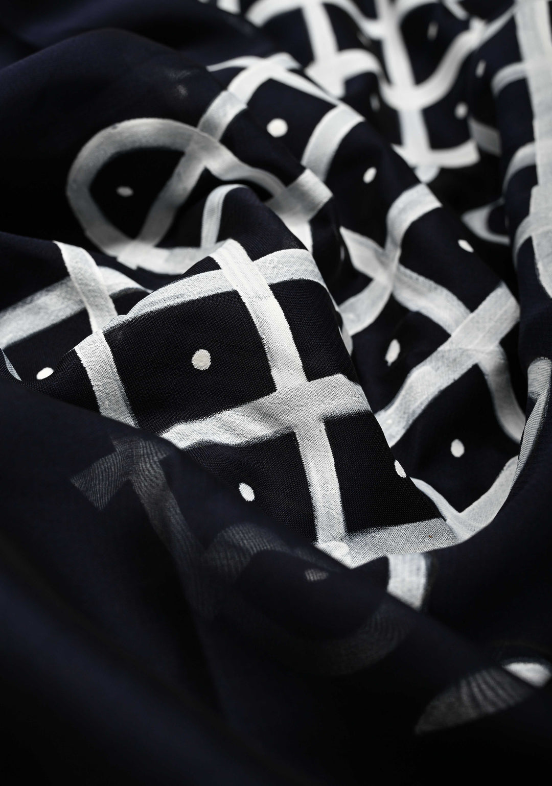 Deep Midnight Blue Shimmer Georgette Saree with Rangoli Hand Painted on Pallu , No Blouse Piece