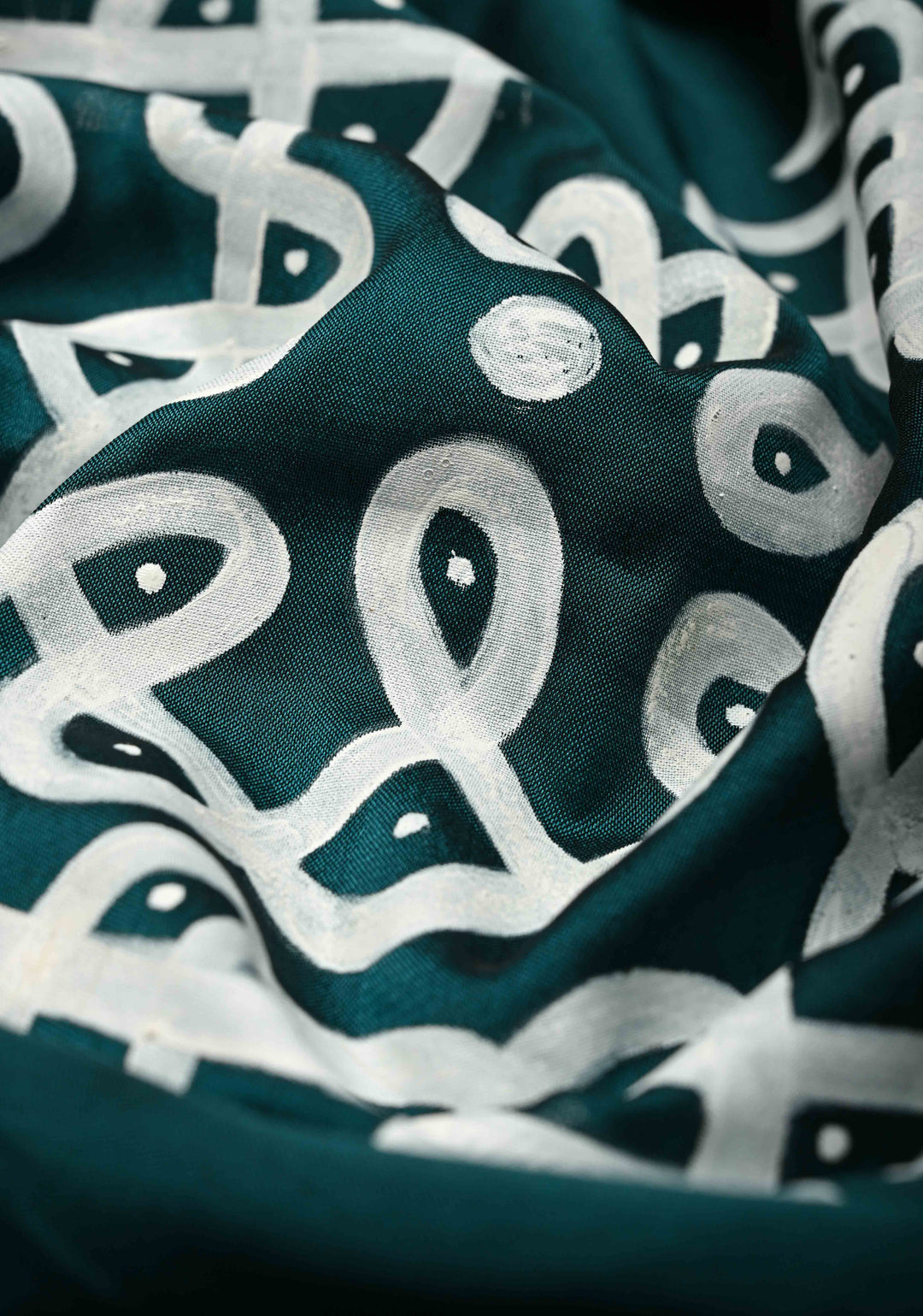 Teal Green Georgette Saree with Rangoli Design Hand Painting on Pallu, No Blouse Piece
