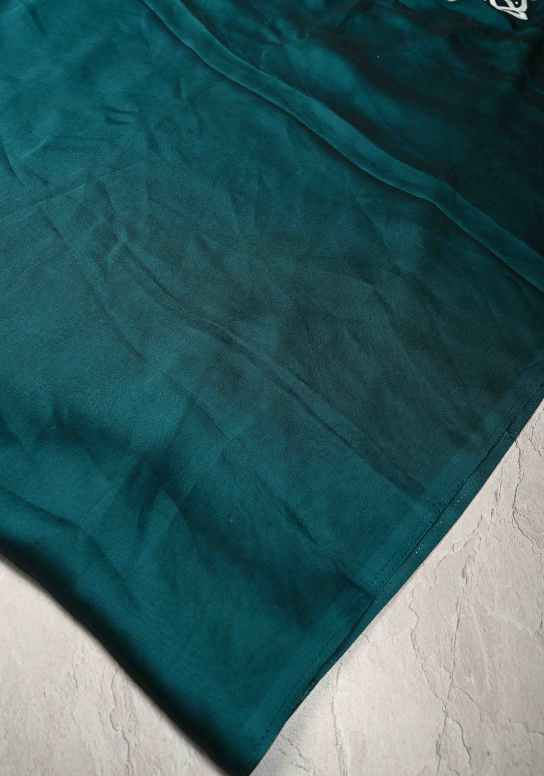 Teal Green Georgette Saree with Rangoli Design Hand Painting on Pallu, No Blouse Piece