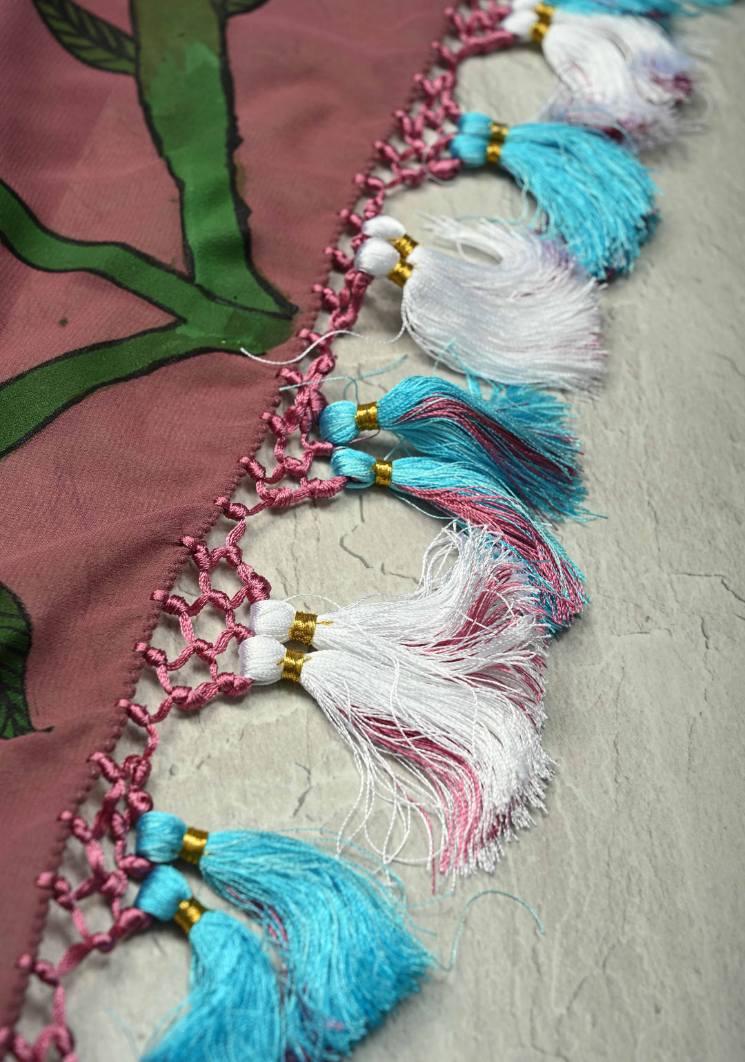 Fushia Pink Georgette Saree with Swan Hand Painting on Pallu, No Blouse Piece (Copy)