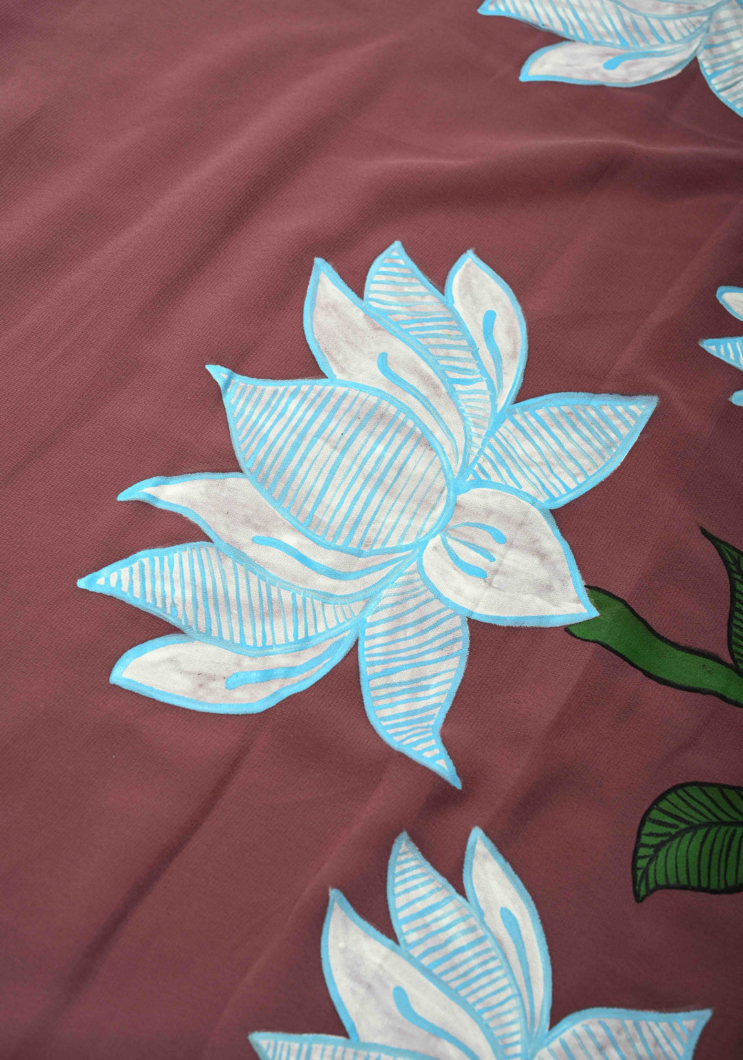 Fushia Pink Georgette Saree with Swan Hand Painting on Pallu, No Blouse Piece (Copy)