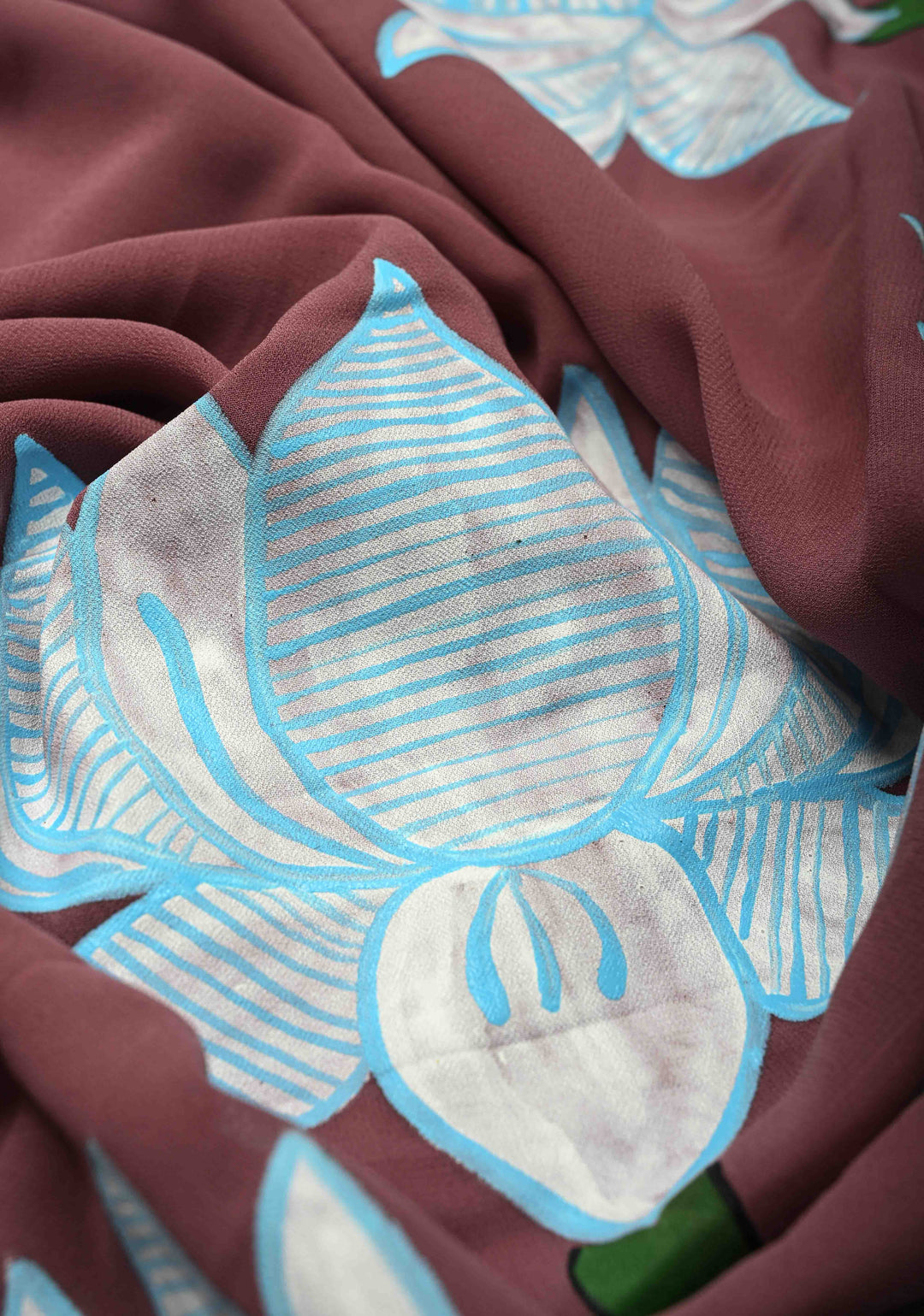 Fushia Pink Georgette Saree with Swan Hand Painting on Pallu, No Blouse Piece (Copy)