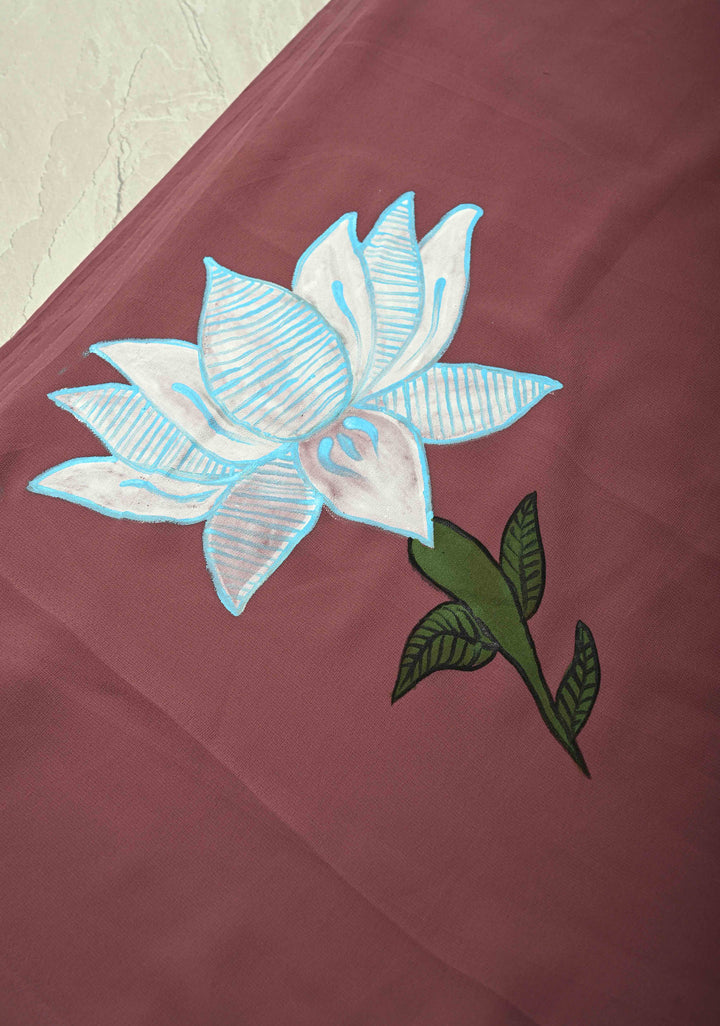 Fushia Pink Georgette Saree with Swan Hand Painting on Pallu, No Blouse Piece (Copy)