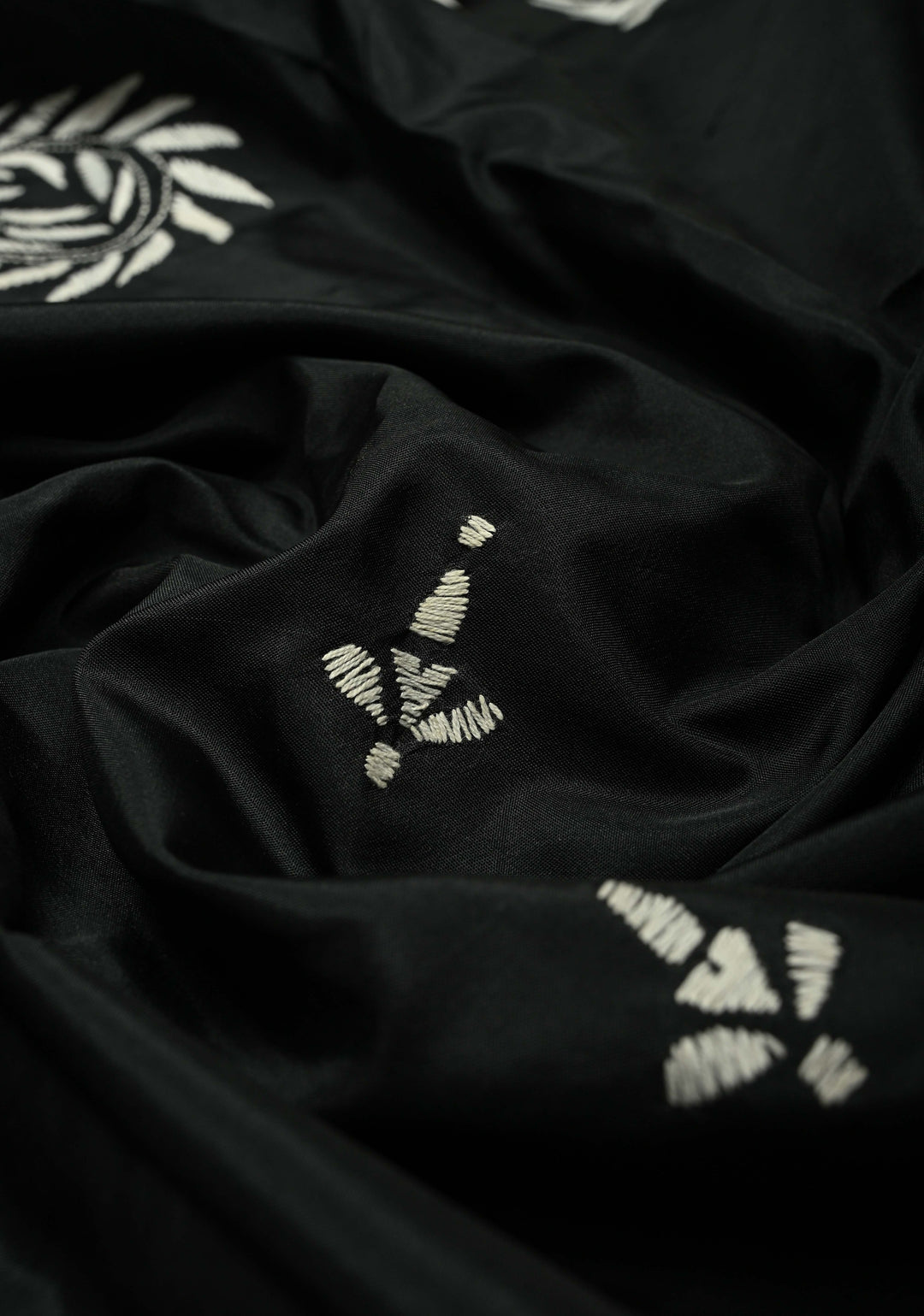 Black Art Silk Saree with Kantha Hand Embroidery