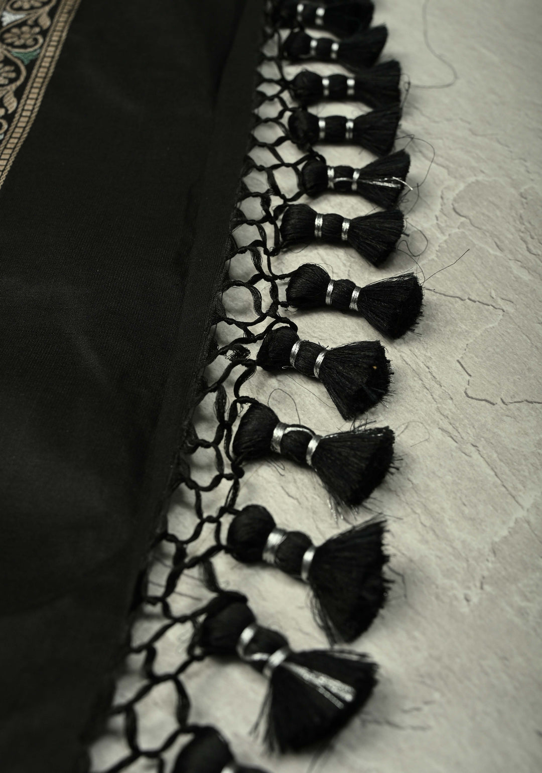 Black Banarasi Katan Silk Saree with Meenakari Pashmina Design on Pallu and Border  | SILK MARK CERTIFIED