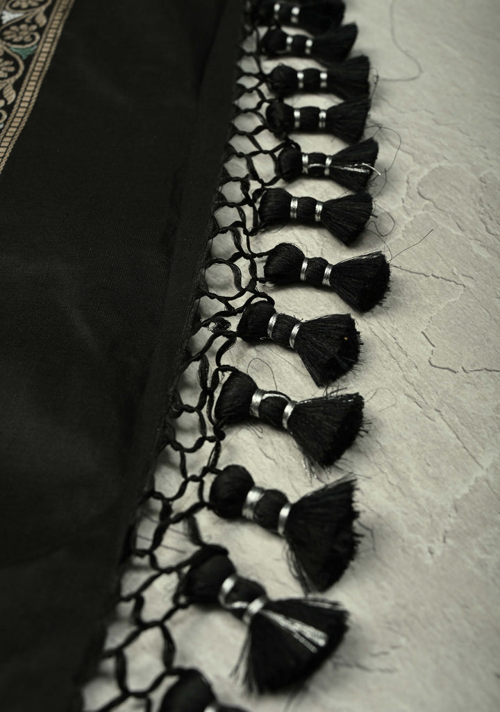 Black Banarasi Katan Silk Saree with Meenakari Pashmina Design on Pallu and Border  | SILK MARK CERTIFIED