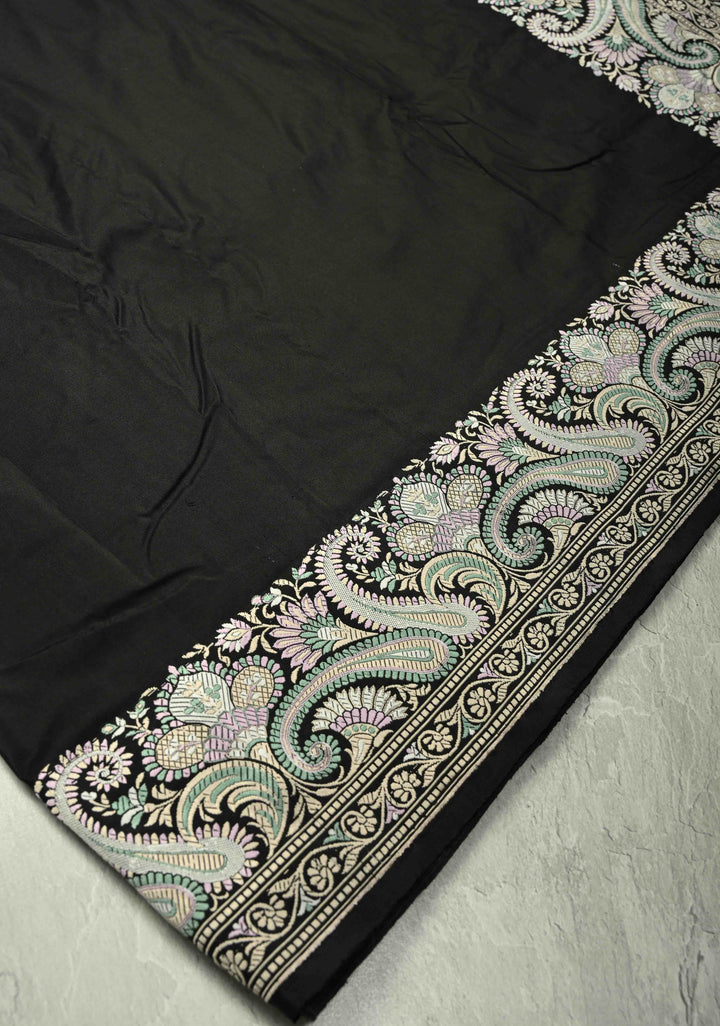 Black Banarasi Katan Silk Saree with Meenakari Pashmina Design on Pallu and Border  | SILK MARK CERTIFIED