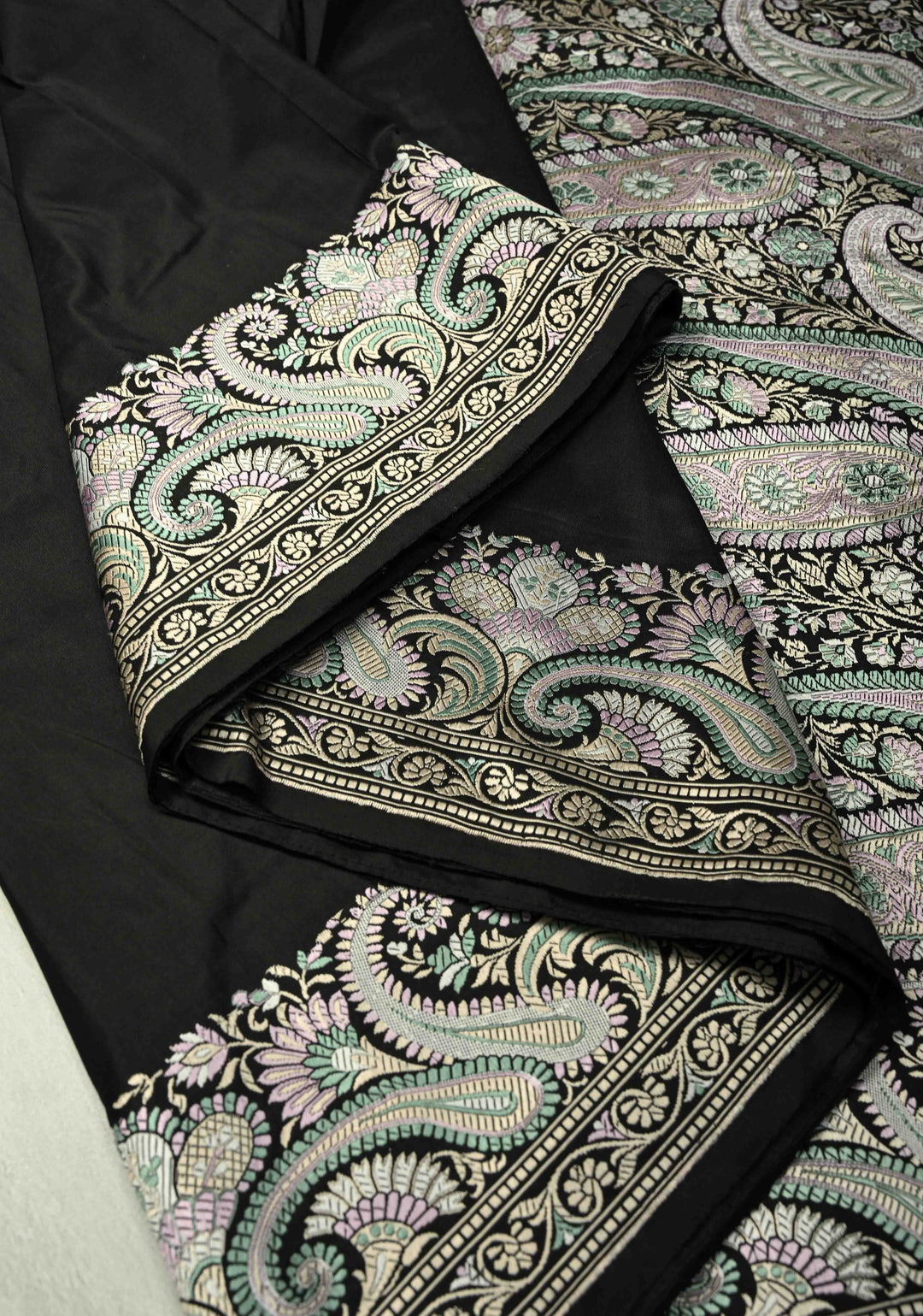 Black Banarasi Katan Silk Saree with Meenakari Pashmina Design on Pallu and Border  | SILK MARK CERTIFIED