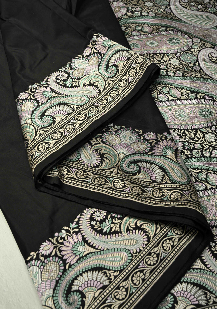 Black Banarasi Katan Silk Saree with Meenakari Pashmina Design on Pallu and Border  | SILK MARK CERTIFIED