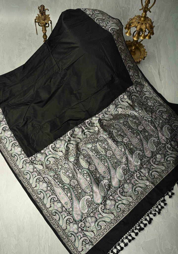 Black Banarasi Katan Silk Saree with Meenakari Pashmina Design on Pallu and Border  | SILK MARK CERTIFIED