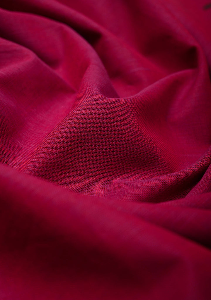 Dark Fushia Chettinad Cotton Saree with Bengali Script and Lady Handpainting on Pallu, No Blouse Piece