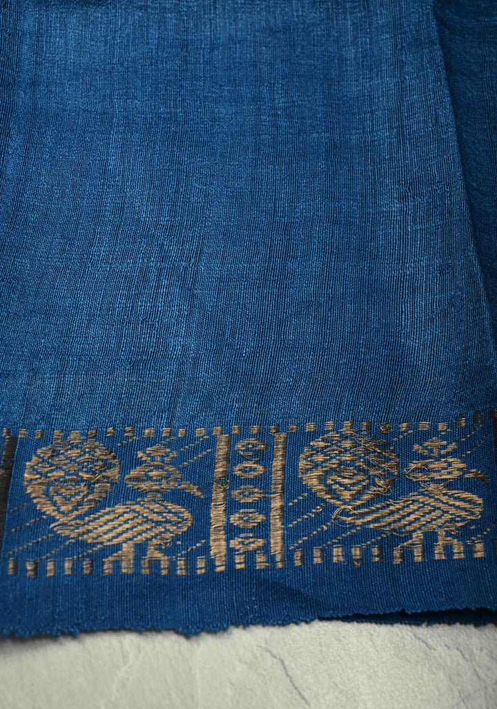 Blue Banarasi Linen Saree with Zari Buttas and Zari Border | SHOBITAM