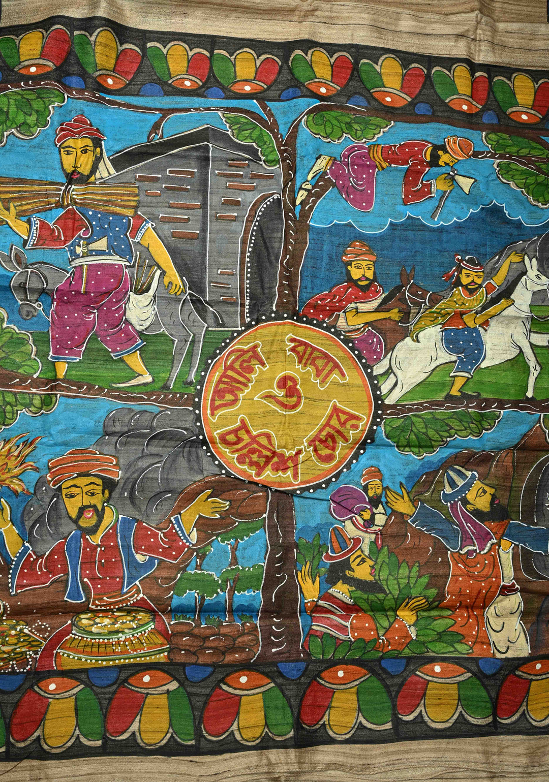 Natural Color Authentic Semi Ghicha Tussar Saree with Folk Tale Hand Painting