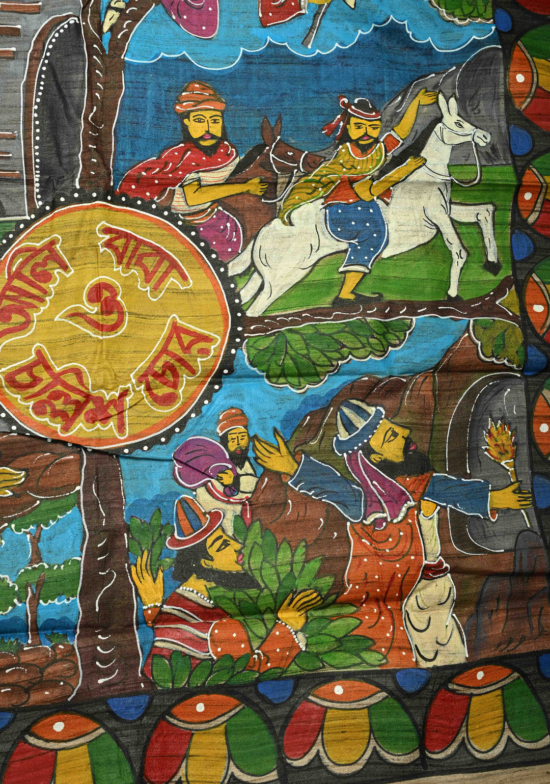 Natural Color Authentic Semi Ghicha Tussar Saree with Folk Tale Hand Painting