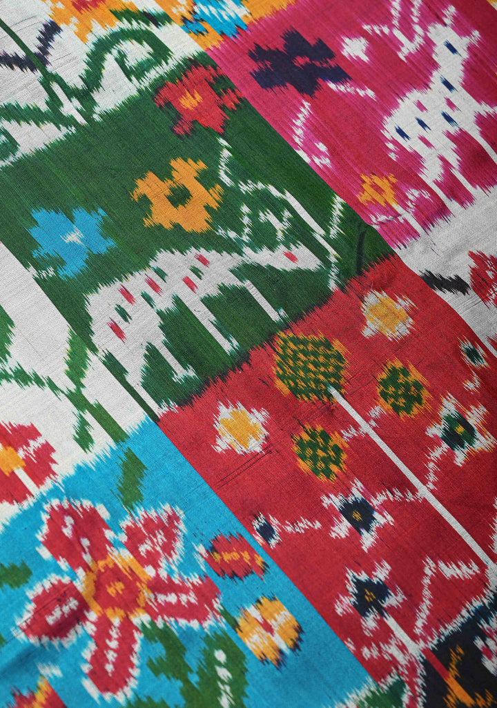 Multicolor Pochampally Ikkat Pure Silk Saree with Rangkaat Style and Stack Border | SILK MARK CERTIFIED