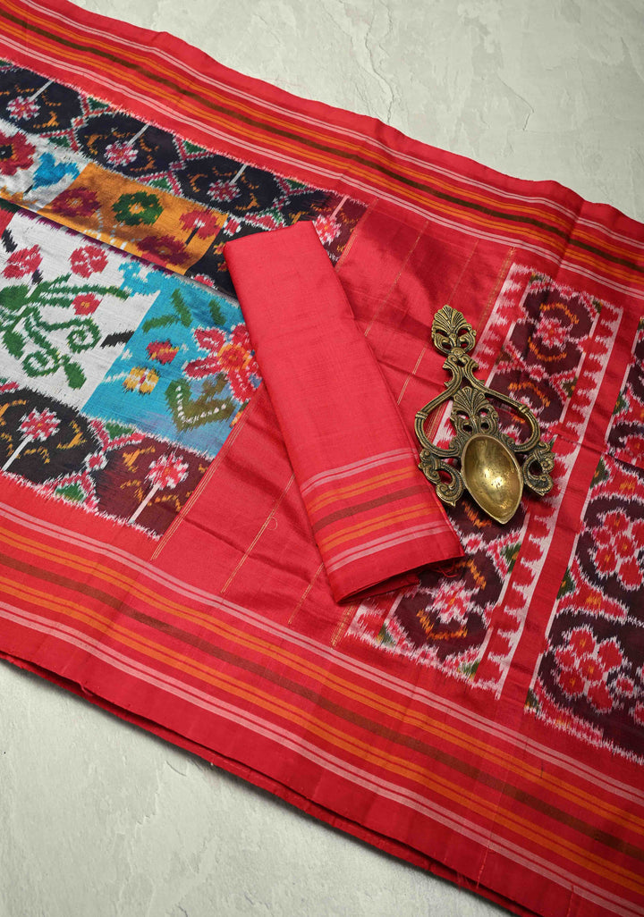 Multicolor Pochampally Ikkat Pure Silk Saree with Rangkaat Style and Stack Border | SILK MARK CERTIFIED