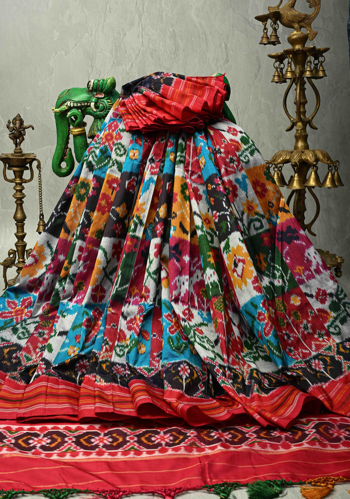 Multicolor Pochampally Ikkat Pure Silk Saree with Rangkaat Style and Stack Border | SILK MARK CERTIFIED