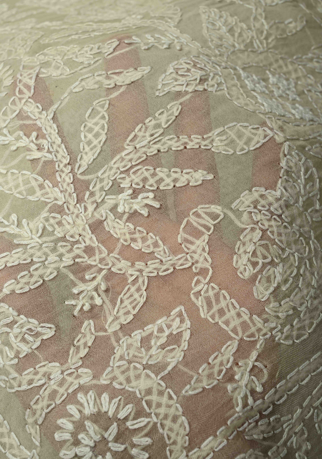 Cream Authentic Hand-Embroidered Full Jaal Chikankari on Voile Cotton Saree