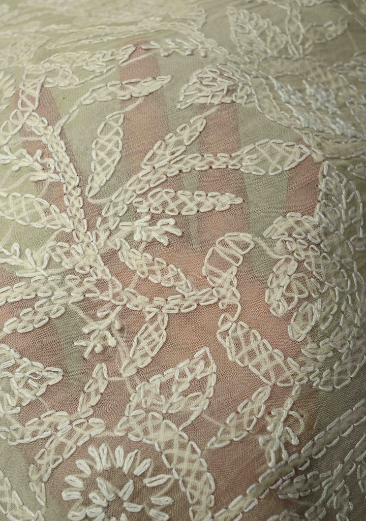 Cream Authentic Hand-Embroidered Full Jaal Chikankari on Voile Cotton Saree