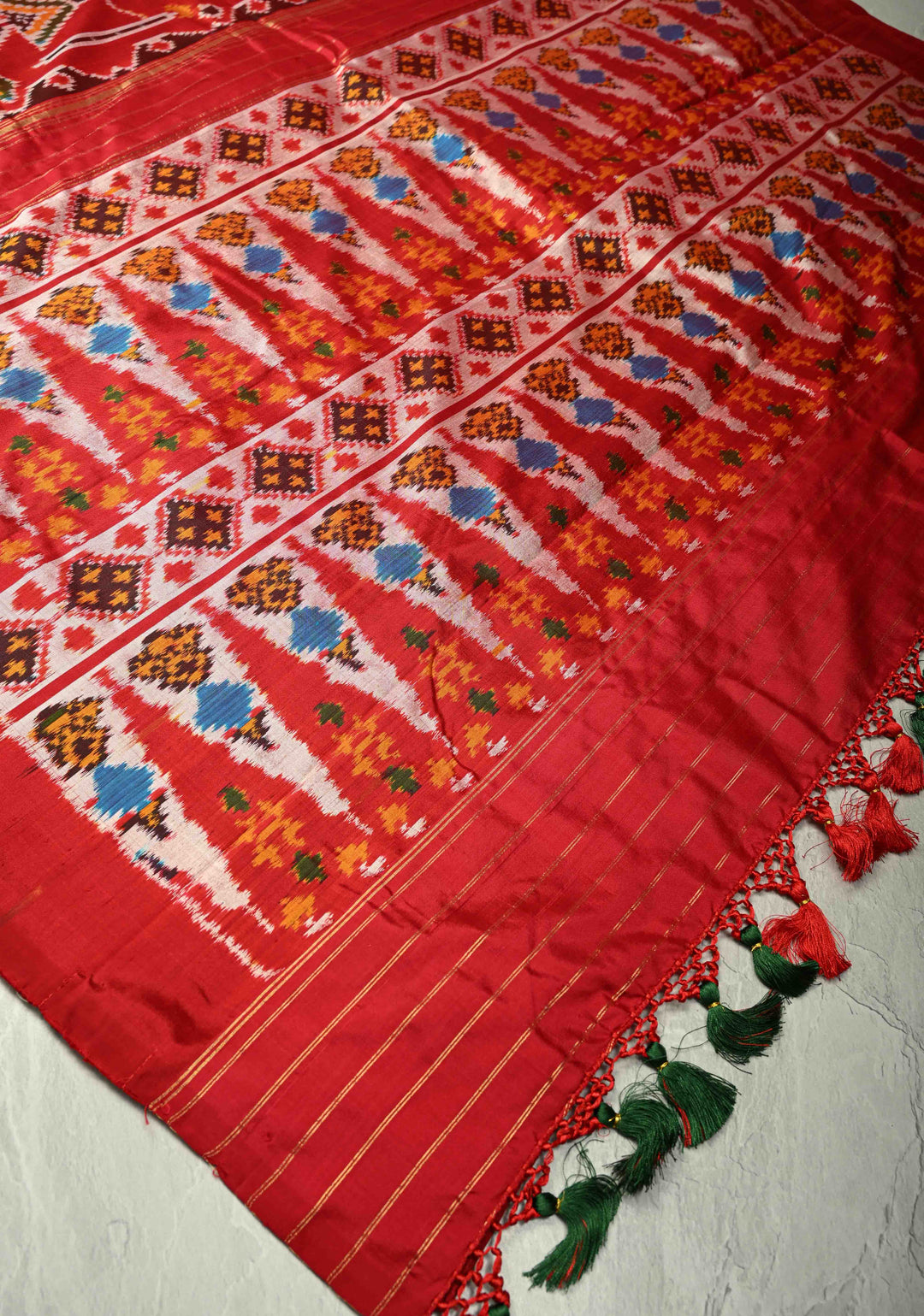 Red Pochampally Ikkat Pure Silk Saree with Ikkat Weave and Border | SILK MARK CERTIFIED