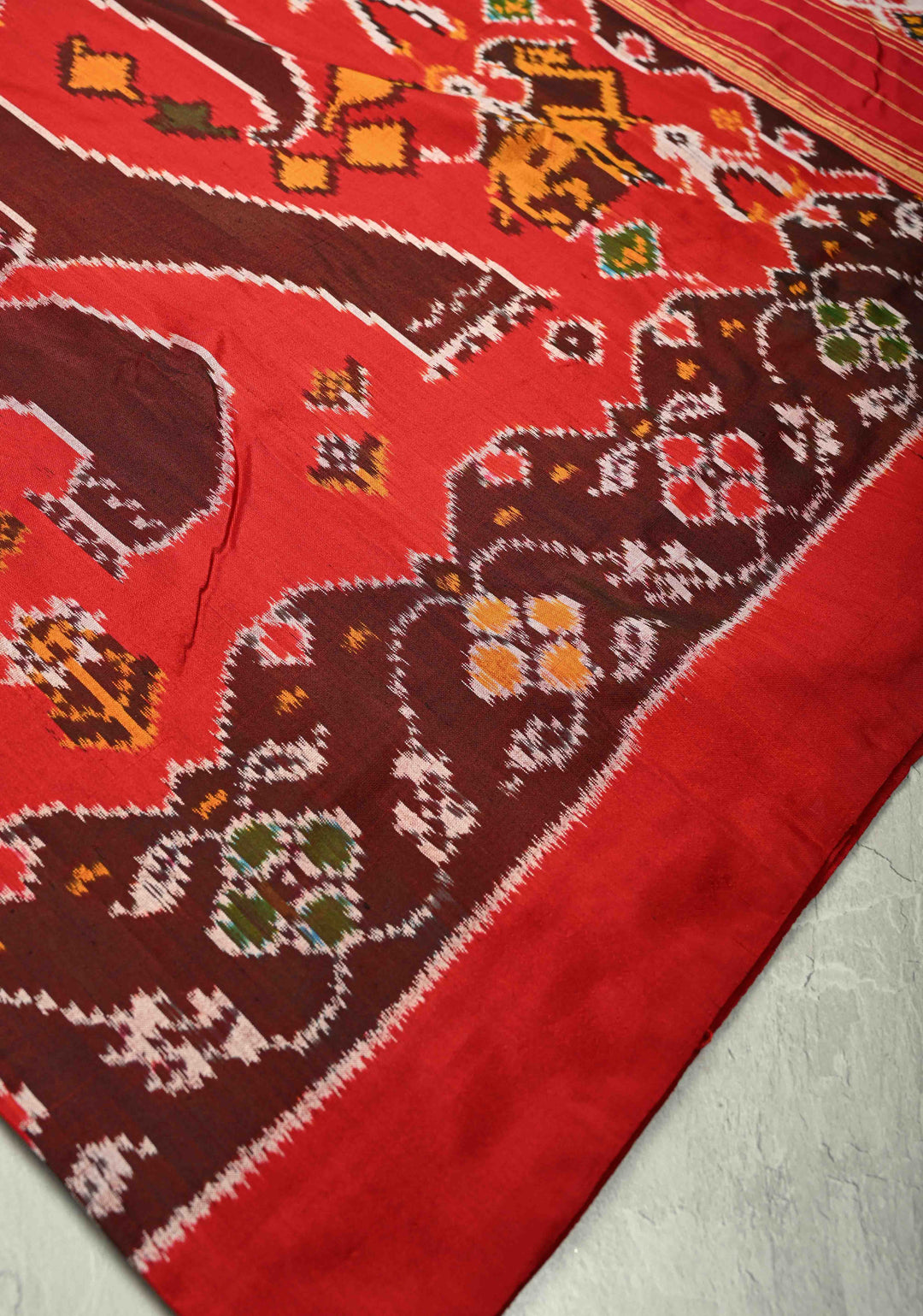 Red Pochampally Ikkat Pure Silk Saree with Ikkat Weave and Border | SILK MARK CERTIFIED