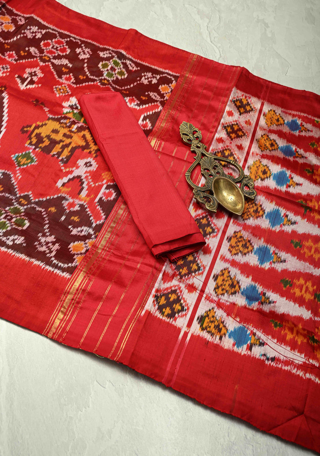 Red Pochampally Ikkat Pure Silk Saree with Ikkat Weave and Border | SILK MARK CERTIFIED