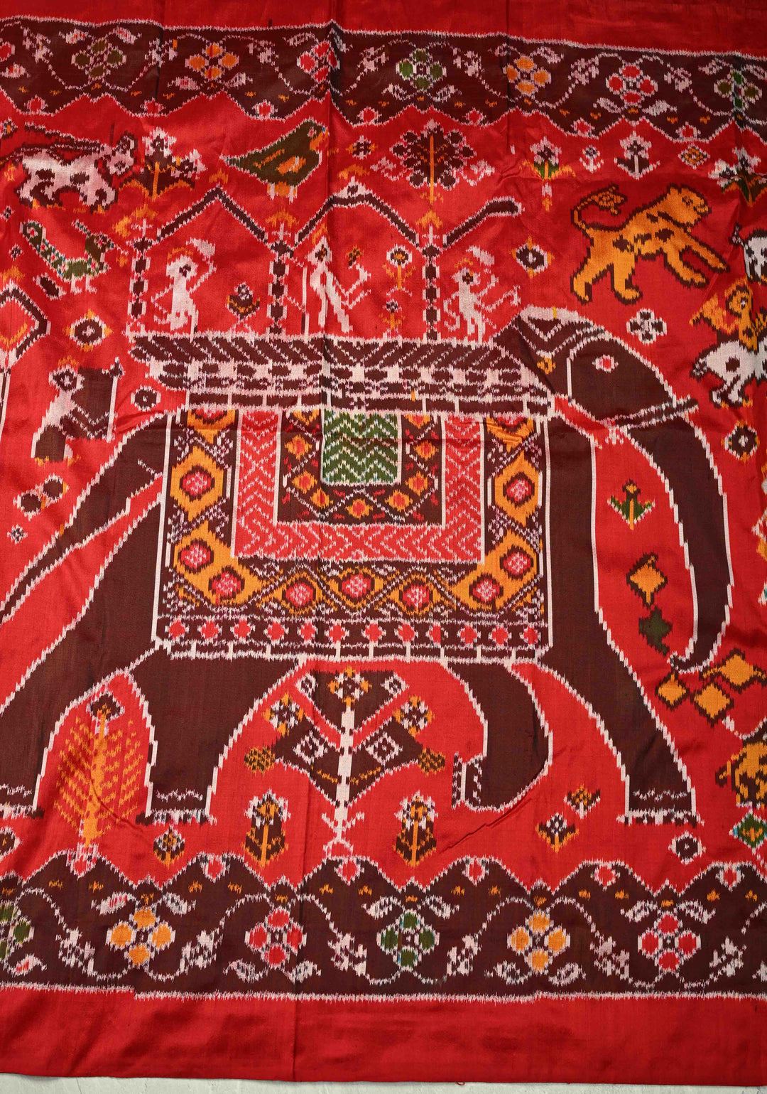 Red Pochampally Ikkat Pure Silk Saree with Ikkat Weave and Border | SILK MARK CERTIFIED