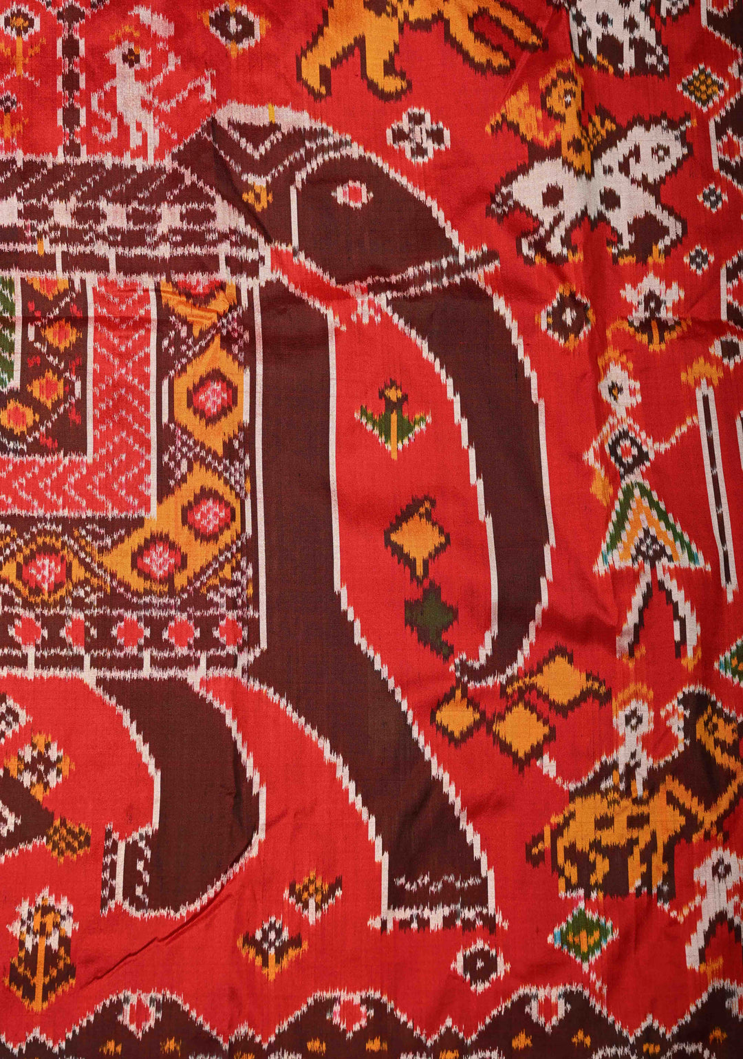 Red Pochampally Ikkat Pure Silk Saree with Ikkat Weave and Border | SILK MARK CERTIFIED