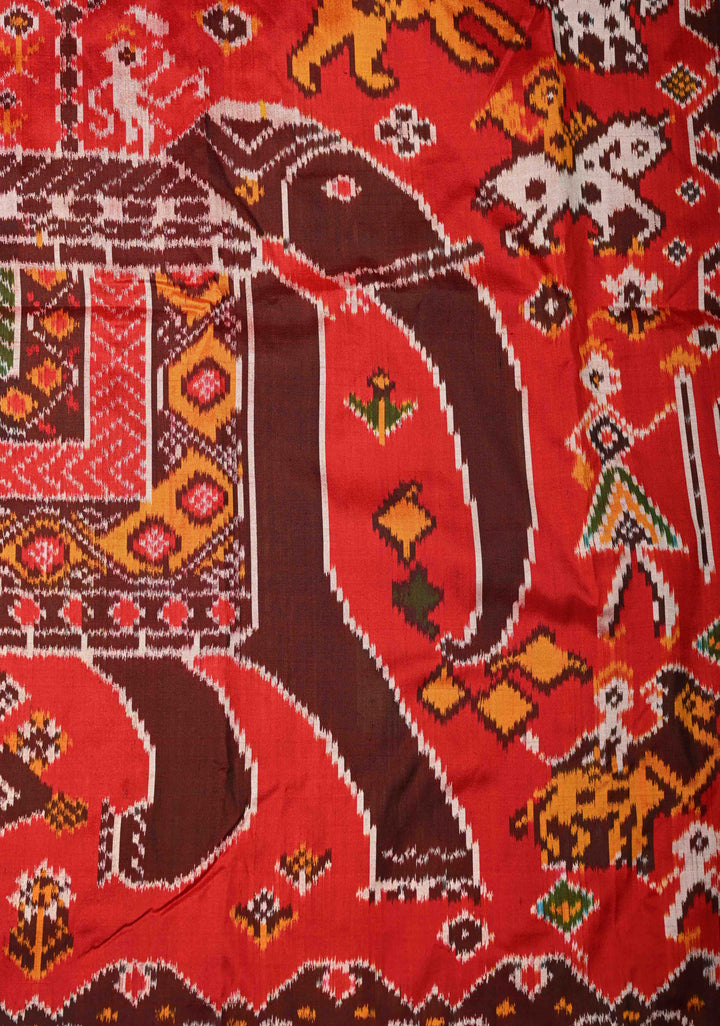 Red Pochampally Ikkat Pure Silk Saree with Ikkat Weave and Border | SILK MARK CERTIFIED