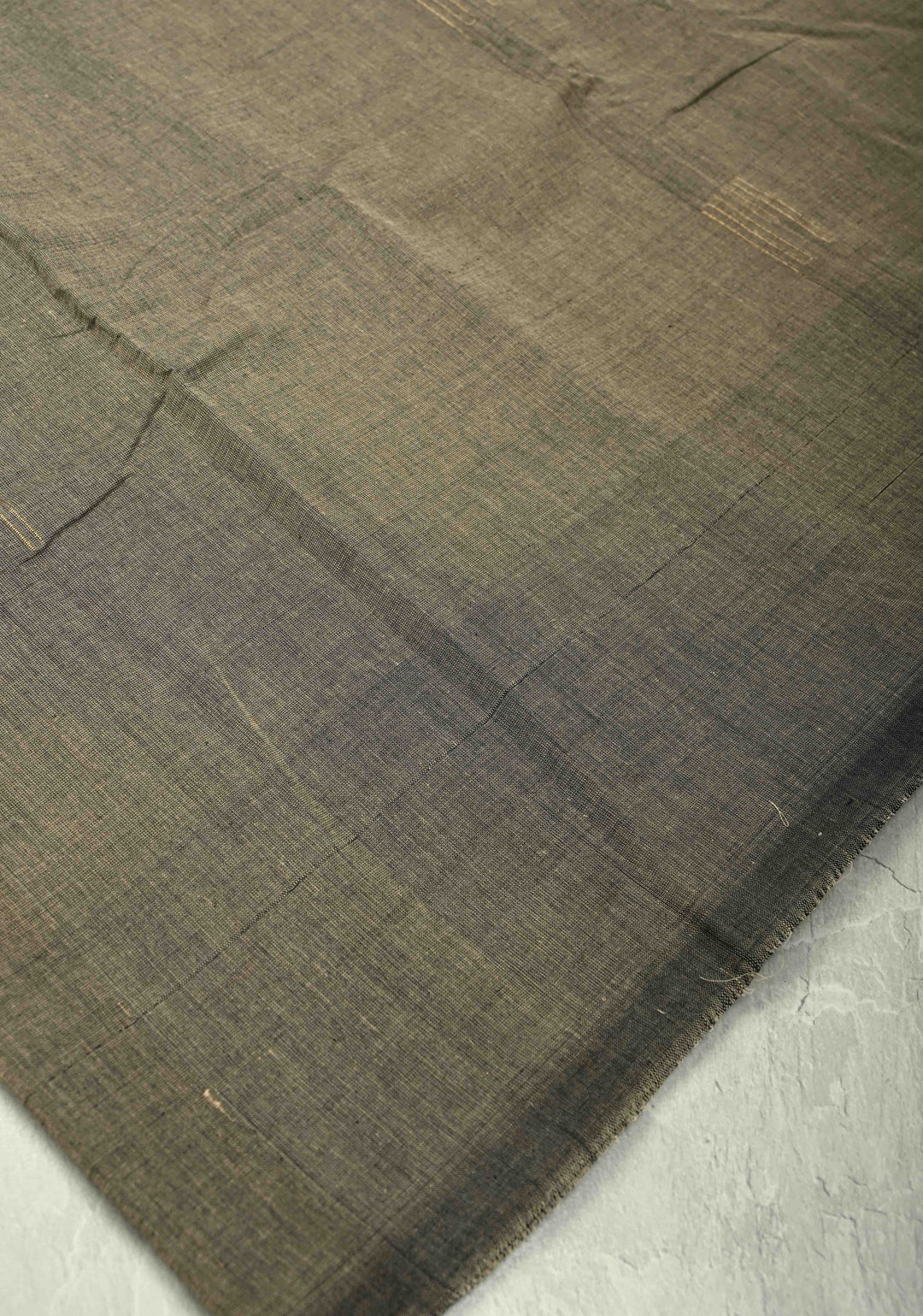 Dark Gray Cotton Saree with Muted Buttas and Contrast Pallu