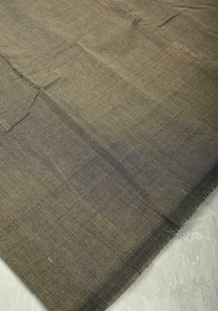 Dark Gray Cotton Saree with Muted Buttas and Contrast Pallu