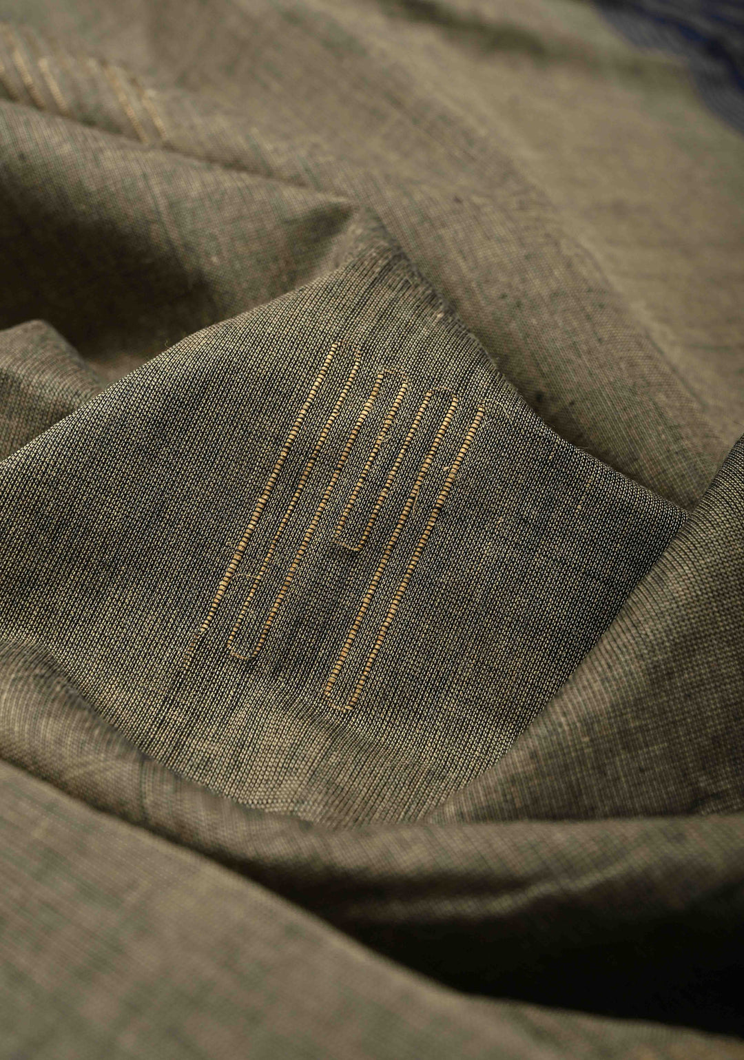 Dark Gray Cotton Saree with Muted Buttas and Contrast Pallu