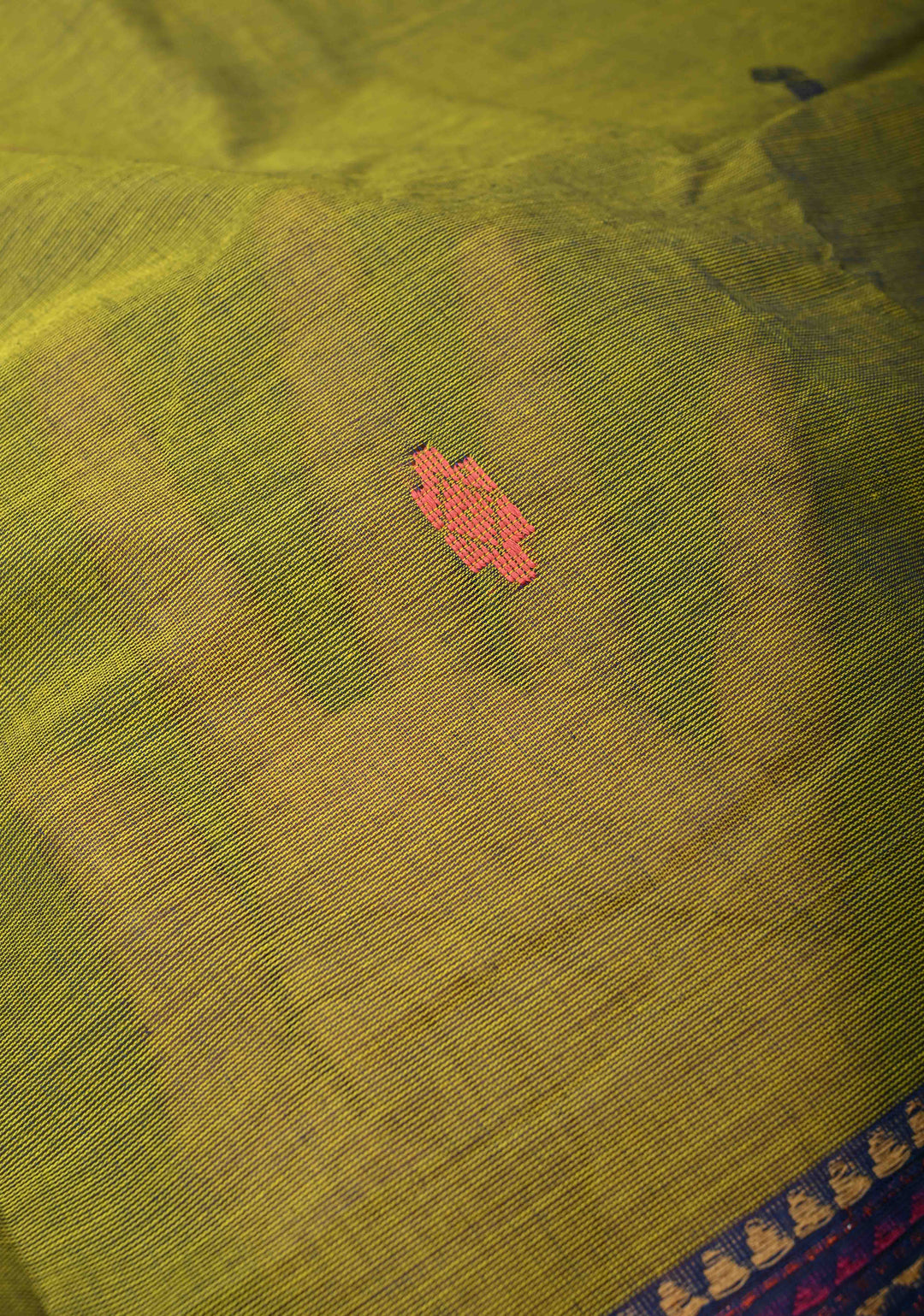 Mehendi Green Kanchi Cotton Saree with Meenakari Resham Buttas and Contrast Veldhari Stripes Border, No Blouse Piece