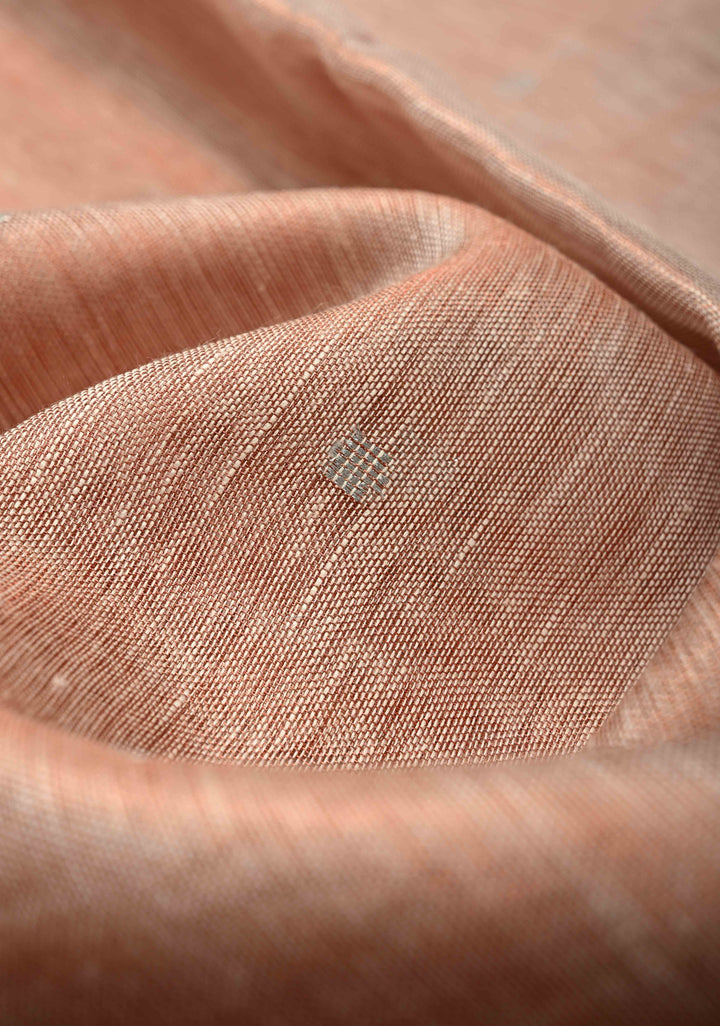 Blush-Copper Tissue Linen Saree with Zari Buttis and Tissue Minimal Border