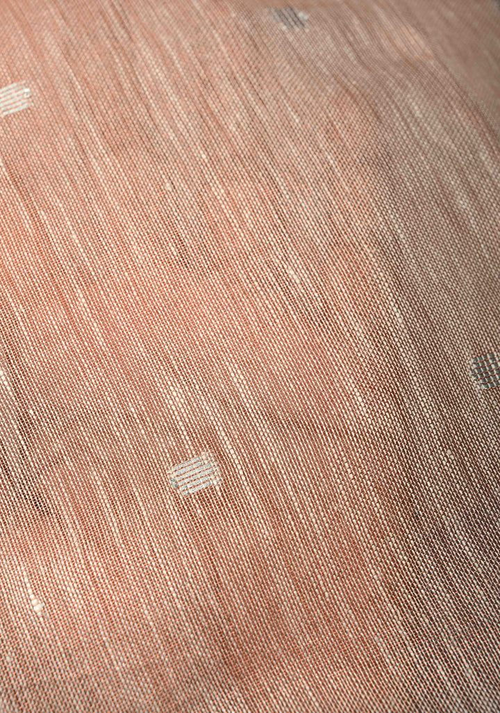 Blush-Copper Tissue Linen Saree with Zari Buttis and Tissue Minimal Border