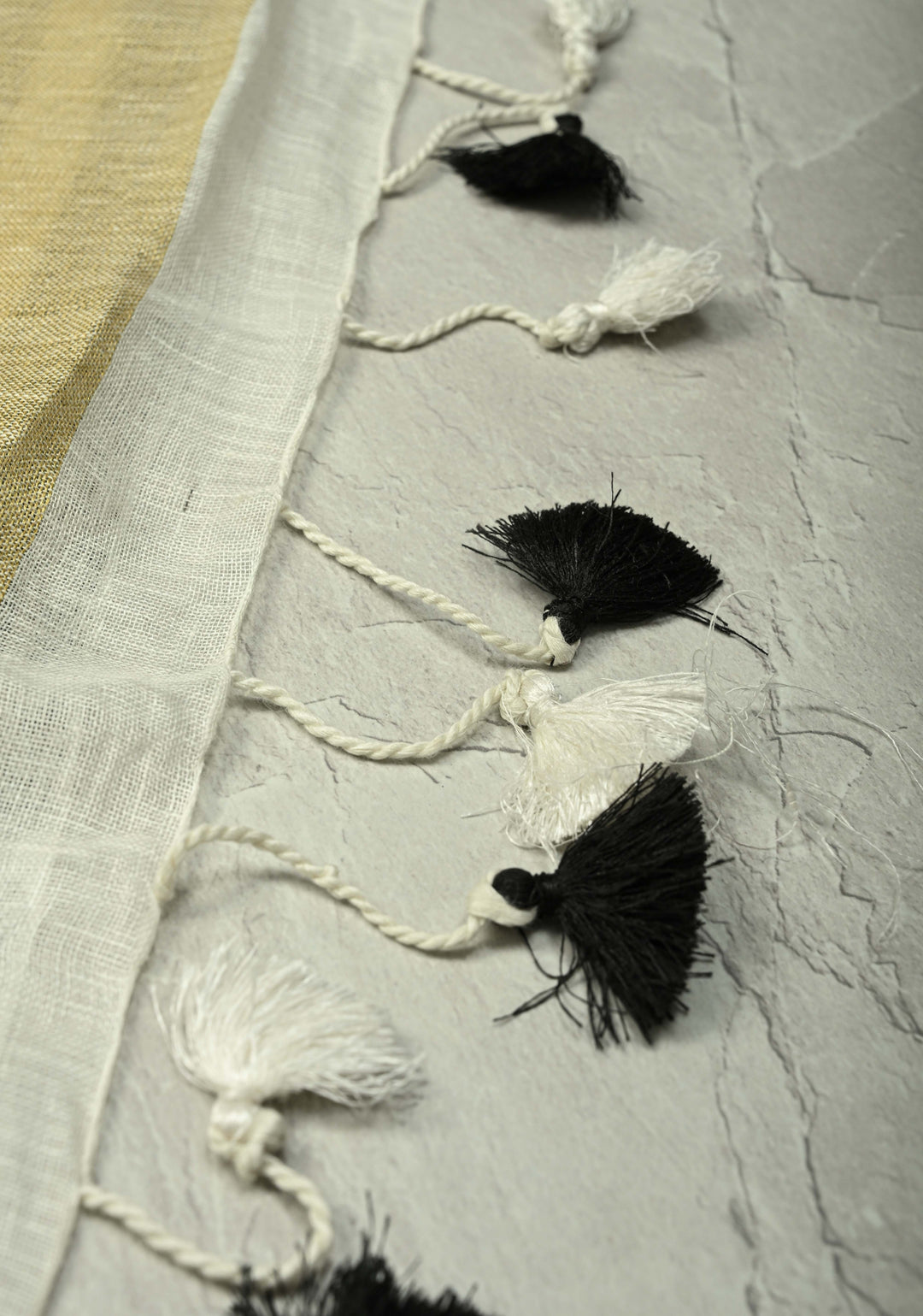 Black-White Linen Saree with Vertical Stripes and Tissue Zari Border