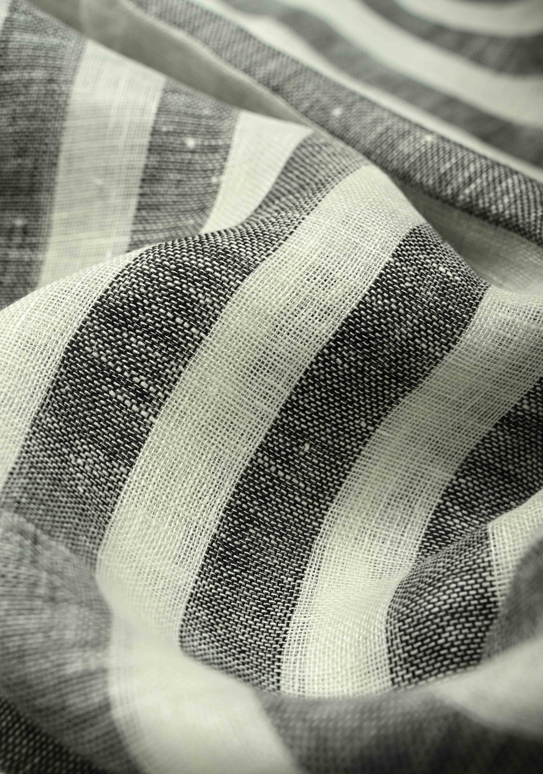 Black-White Linen Saree with Vertical Stripes and Tissue Zari Border