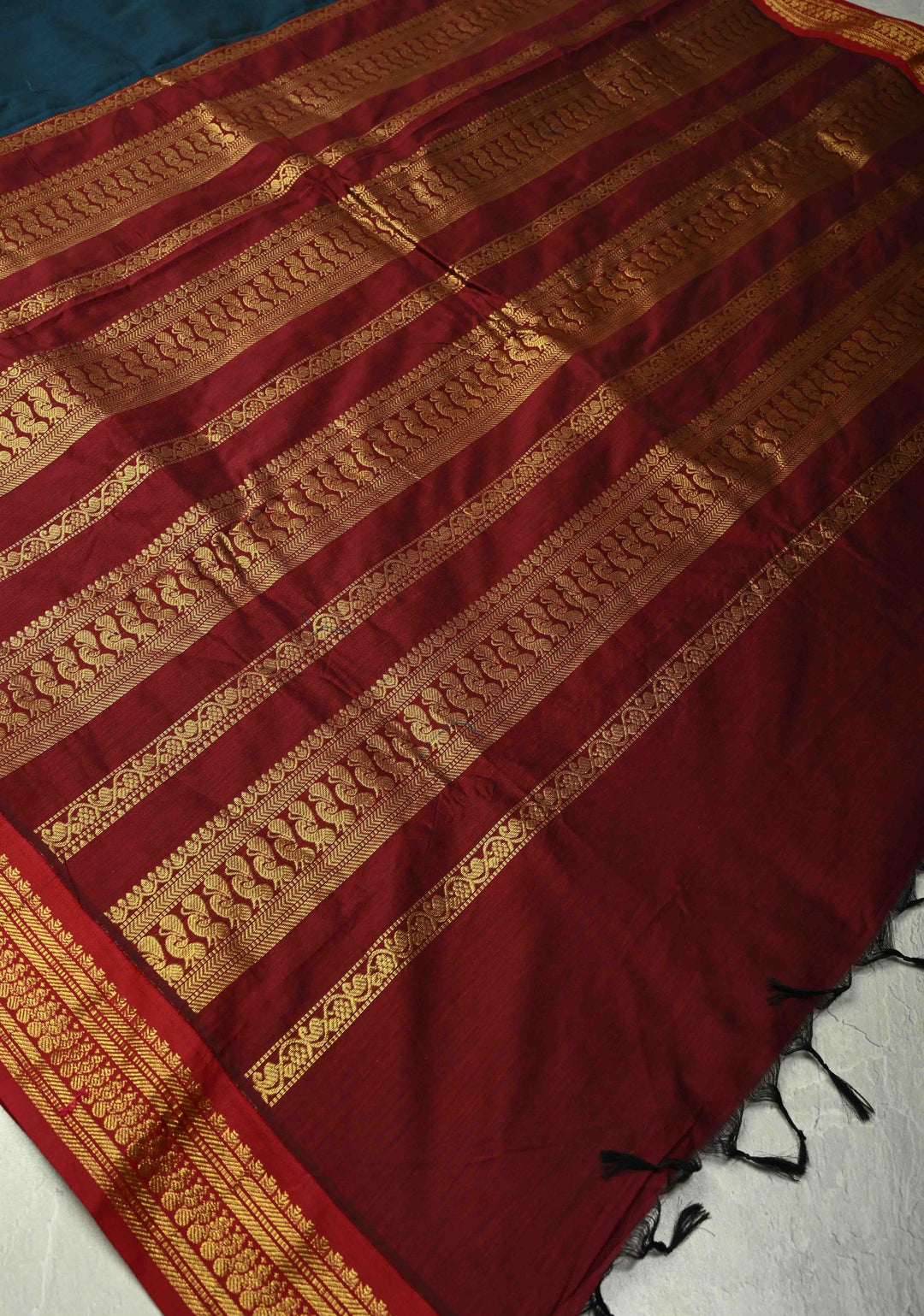 Navy Blue Silk Cotton Handloom Saree with Contrast Zari Border
